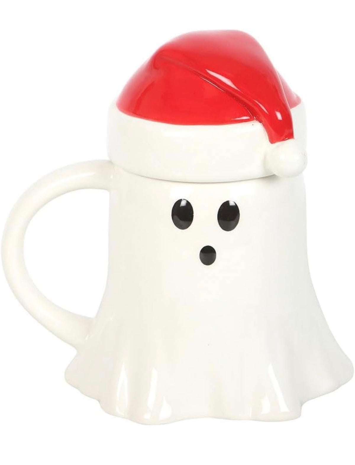 Spooky Christmas Ghost Mug with Santa Hat Lid